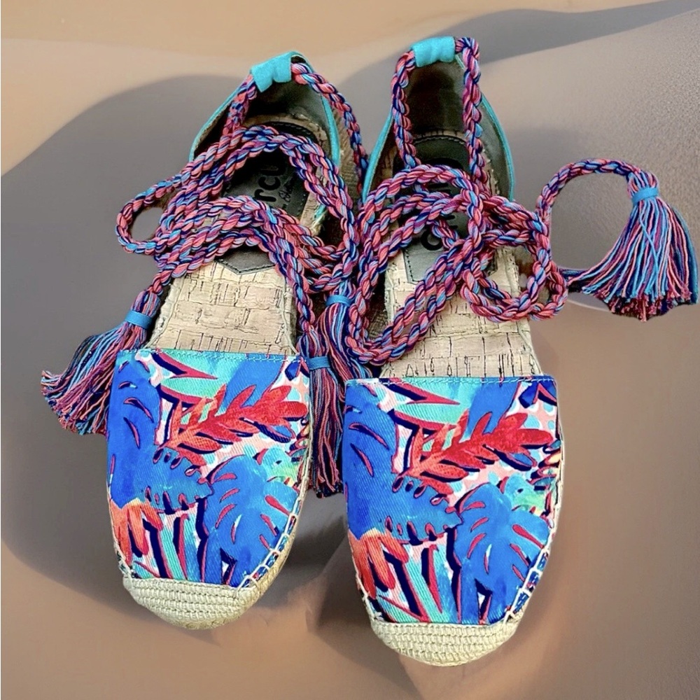 Circus by Sam Edelman Espadrille Ankle Wrap Sandals Flats Jute Cork Sz 8.5